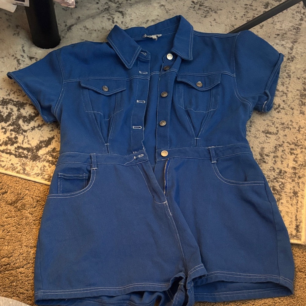 Peach Love Blue Denim Romper